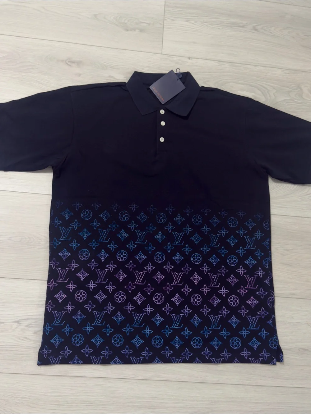 Luxury Gradient Monogram Polo Shirt - navy blue wit /Purple Pattern